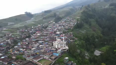 Aerial-view-from-the-viewpoint-of-the-mosque,-Nepal-van-Java-which-is-a-tourist-village-on-the-slopes-of-Mount-Sumbing,-Magelang,-Central-Java