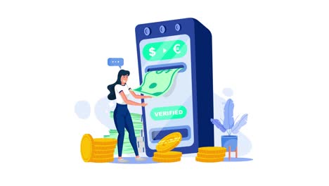 Geldwechsel-Mit-Großer,-Flacher-Animationsgrafik-Für-Geldautomaten-In-4K
