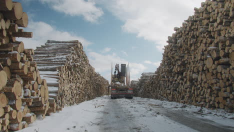 Winter-logging-operation-with-machinery-loading-cut-wood-piles-under-a-cloudy-sky