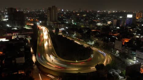 Nighttime-traffic-on-Nursery-Flyover,-Karachi---Time-lapse