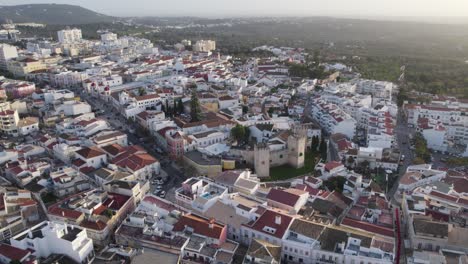 Historic-Loulé-town-center-aerial-view,-Portugal
