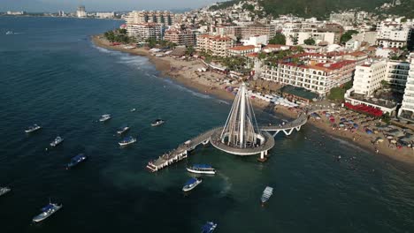 Puerto-Vallarta-old-romantic-zone-aerial-footage-at-sunset-Mexico-riviera-Nayarit-travel-holiday-destination