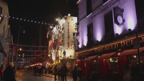 Menschen-Vor-Dem-Berühmten-Pub-The-Auld-Dubliner-In-Der-Winternacht-In-Dublin,-Irland