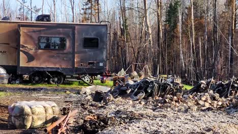 Property-Damage-From-Wildfire-Including-Camper,-Motorcycles-and-Yard
