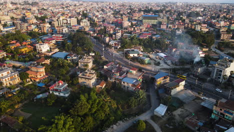 Aerial-View-Of-The-City-Of-Pokhara-In-Nepal---Drone-Shot
