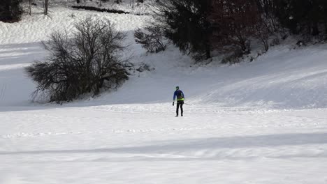 A-man-runs-on-skis-at-the-edge-of-the-forest