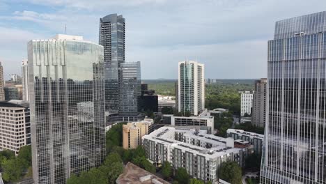 Cinematic-drone-shot-of-Atlanta-city-glass-skyscrapers,-modern-business-buildings-architectural-facade,-Georgia,-USA