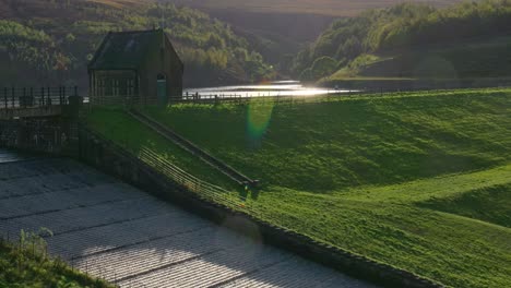 Overflow-structures-on-a-man-made-dam-in-Yorkshire,-UK