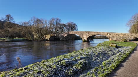 Frosty-winter-morning-on-The-river-Suir-at-Kilsheelan-with-river-flowing-in-brilliant-sunshine