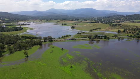Flooded-waterways-in-Yarra-Valley-Victoria,-grazing-land-under-water