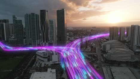 smart-city-futuristic-cityscape-aerial-at-sunset-with-energy-flow-animation