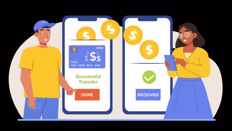 Character-animation-illustrating-the-online-payment-process,-featuring-an-animated-and-captivating-portrayal-of-the-interaction-between-a-character-and-diverse-digital-devices-and-payment-methods