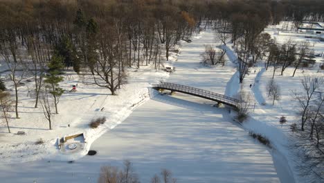 Aerial-Drone-View-Of-Bytom-City-Centre-And-Park-In-Winter