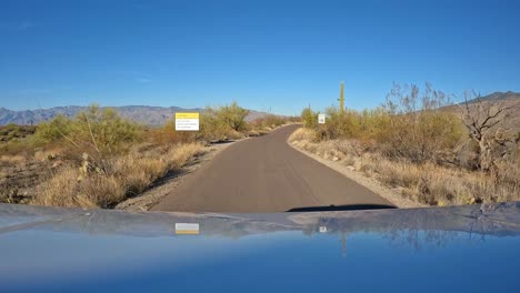 Point-of-view---driving-thru-Saguaro-National-Park-in-Arizona