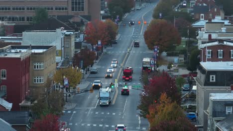 Small-town-USA-Main-Street-during-autumn-morning