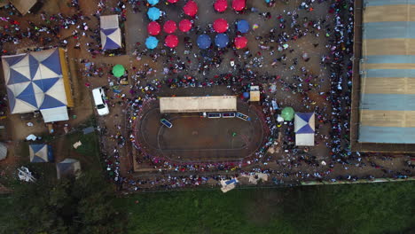 Aerial-birds-eye-view-of-the-crowded-Yafe-Yaounde-Festival,-in-Cameroon,-Africa