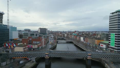 Serene-aerial-following-the-river-Liffey-on-Christmas-Day