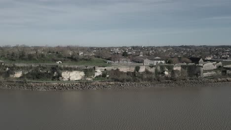 Riverfront-View,-Citadelle-de-Blaye,-France---aerial