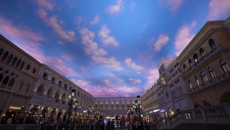 Tilt-Down-From-Painted-Cloud-Blue-Ceiling-Inside-The-Piazza-San-Marco-replica-on-second-floor-inside-of-Venetian-Resort-Hotel-And-Casino-in-Las-Vegas