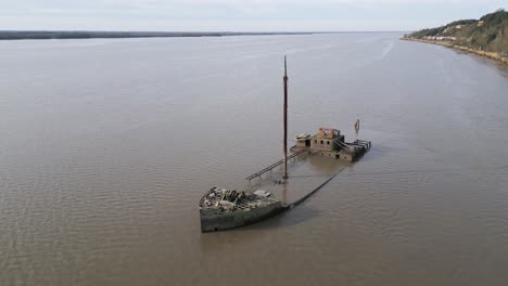 WWII-Frisco-Shipwreck-in-Gironde-Estuary,-Bordeaux,-France---aerial
