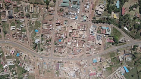 Dense-urban-environment-of-Loitokitok-town,-Kenya,-aerial-top-down