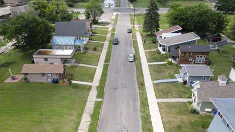 Aerial-flyover-forwarding-drone-shot-from-the-tiny-homes-project-in-Cass-community,-Detroit,-Michigan,-USA