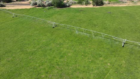 Drohnenaufnahme-Einer-Sprinkleranlage,-Die-Im-Sommer-Grüne-Pflanzen-Bewässert