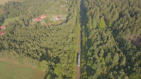"Railway-Crossing:-Aerial-Views-of-Train-on-Bridge-in-the-Forest