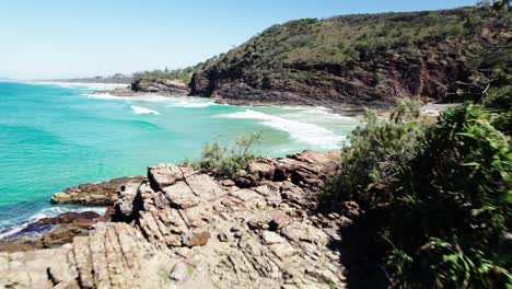 Turquoise-Seascape-In-Noosa-Shire,-Queensland,-Australia---Aerial-Drone-Shot
