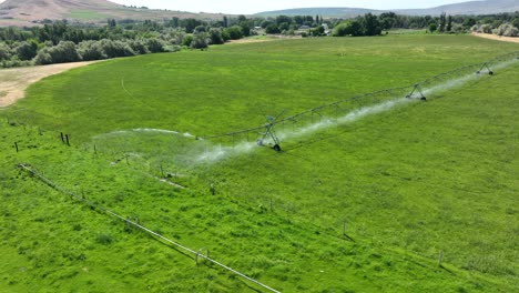 Luftaufnahme-Einer-Automatisierten-Sprinkleranlage,-Die-Ein-Feld-Mit-Feldfrüchten-Bewässert