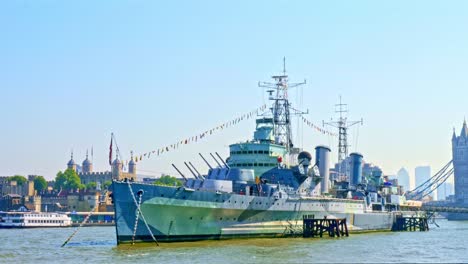 Nahaufnahme-Des-Historischen-Schlachtschiffs-Des-HMS-Belfast-Museum-Im-Zweiten-Weltkrieg-Auf-Der-Themse,-London,-England,-Vereinigtes-Königreich