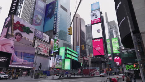 Slow-motion-left-pan-of-empty-time-square-during-Coronavirus-outbreak