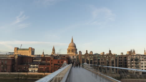 London-Hyperlapse-Timelapse,-Hyper-Lapse-Time-Lapse-of-People-Walking-over-St-Pauls-Cathedral-and-Millennium-Bridge,-the-Central-London-iconic-landmark-building-in-England,-UK