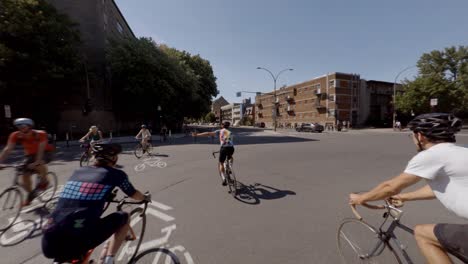 POV-Cycling-And-Turning-Onto-Berri-Street-In-Montreal,-Canada