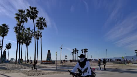 Busy-day-at-the-Venice-beach-Boardwalk,-in-Los-Angeles,-California,-USA---static-view