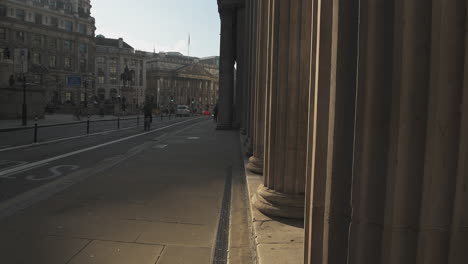 Empty-roads-and-quiet-streets-with-almost-no-people-and-no-traffic-during-the-Coronavirus-pandemic-Covid-19-lockdown,-taken-at-rush-hour-at-Bank-in-the-City-of-London,-England,-Europe