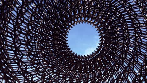 Circular-motion-close-up-internal-view-of-The-Hive-Art-Installation-human-scale-at-Kew-Gardens-London-England-United-Kingdom