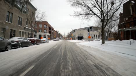 POV-Motion-Hyperlapse-Along-Icy-Covered-Road-In-Verdun-Borough-Of-Montreal