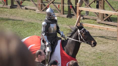 Knight-show-off-riding-horse,-slow-motion