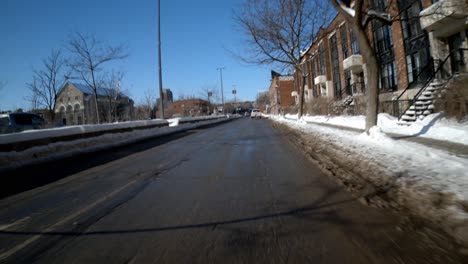 POV-Hyper-lapse-Driving-Along-Icy-Roads-In-Island-Of-Montreal-On-Sunny-Day