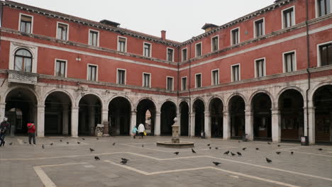 Slow-tilting-shot-of-a-square-full-of-grey-pigeons-in-Venice-after-the-cancelled-Carnival
