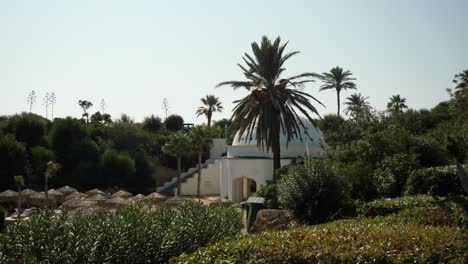 White-dome-building-surrounded-by-trees-and-bushes-at-Kallithea-Springs