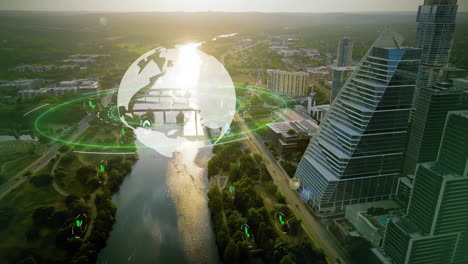 Globus-Mit-Pflanzensymbolen,-Nachhaltige-Gebäude-In-Einer-Metropole-–-3D-Rendering