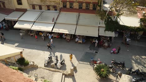 High-angle-view-of-a-restaurant-on-the-walking-street-of-Old-Town-of-Rhodes