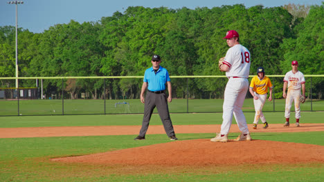 Slow-Motion-Shot-Of-Catcher-Throwing-Hard-Ball-In-Baseball-Field,-Florida,-USA