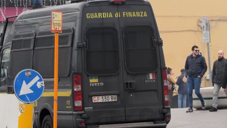 Financial-Guard,-Guardia-di-Finanza-vehicle-at-bus-station-in-Venice,-after-coronavirus-outbreak-and-carnival-cancellation