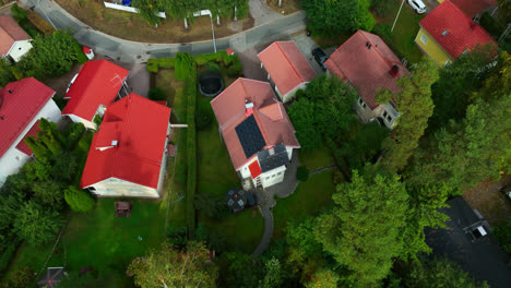 Aerial-view-around-a-solar-powered-house-in-a-neighborhood-of-Helsinki,-Finland