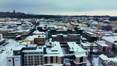 View-of-snow-covered-apartment-buildings-in-Jyväskylä,-a-city-in-central-Finland