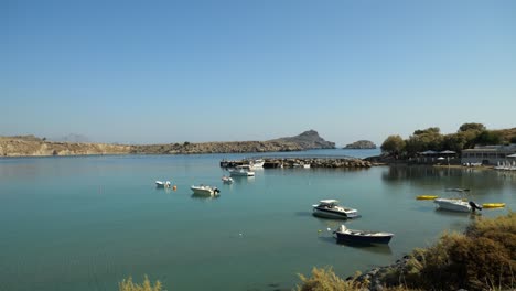 Eye-level-view-of-boats-in-the-bay-at-Lindos