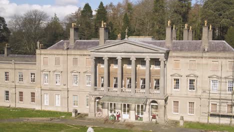 Aerial-revealing-the-atrium-and-front-facade-of-the-the-Glynllifon-mansion